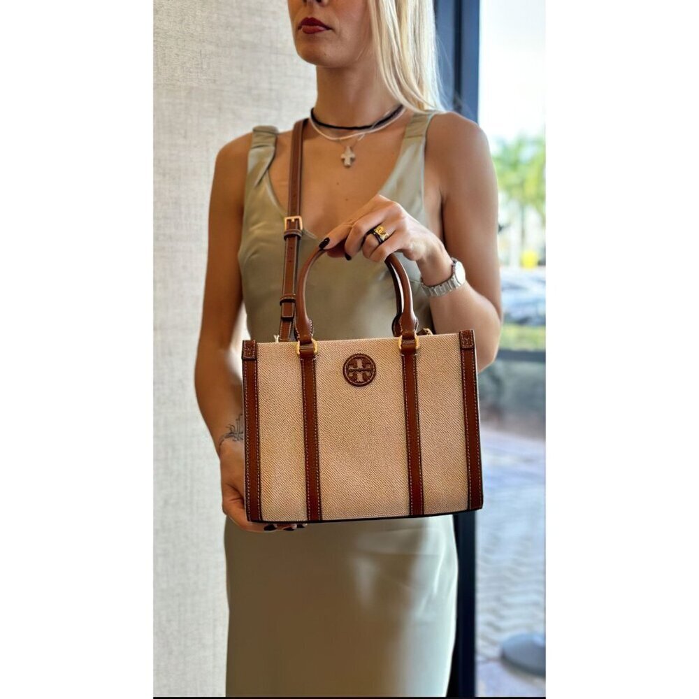 Tory Burch Blake Canvas Small Tote Brown - Picture 10 of 12